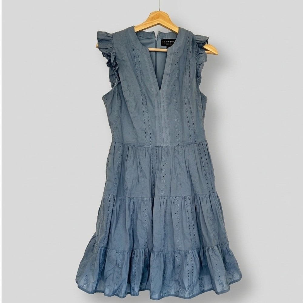 Laundry Blue Cotton Tiered Ruffle Mini Dress Coquette